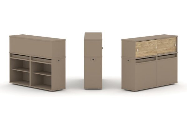 Тумба двойная + низкая надставка ES.NB.2N-2 (1500х410х1135) (Латте/Тиквуд Светлый)