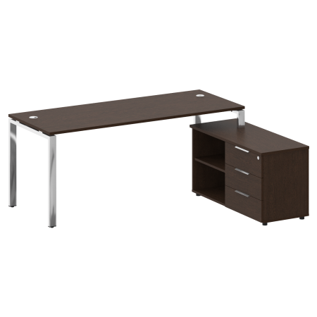 Стол для руководителя с тумбой правый БГ.СРТ-5.7 (R) 1900x1520x750 (Венге Цаво/Нерж. Сталь)