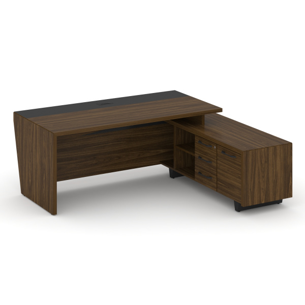 Стол руководителя с тумбой Corner COR.SRT-20 (R) (2000x1800x750) (Орех Лоренцо-Графит | Металл Графит)