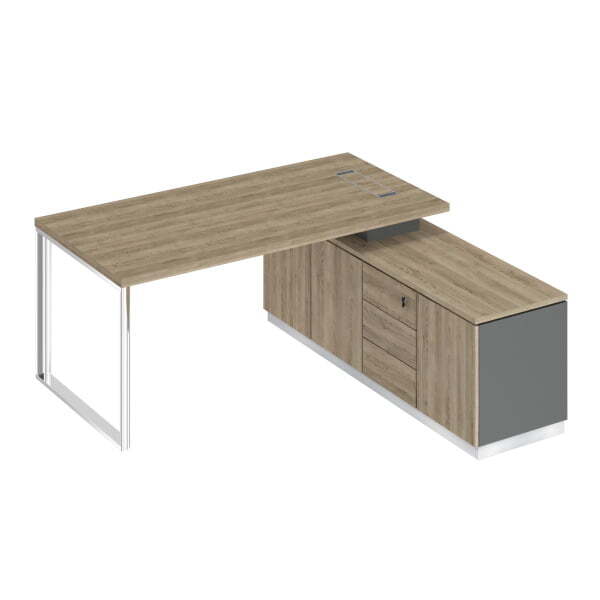 Стол руководителя на опорной тумбе правый Bravo БР 101 1800x1800x750 (Дуб гладстоун светлый / Антрацит премиум / Дуб гладстоун светлый)