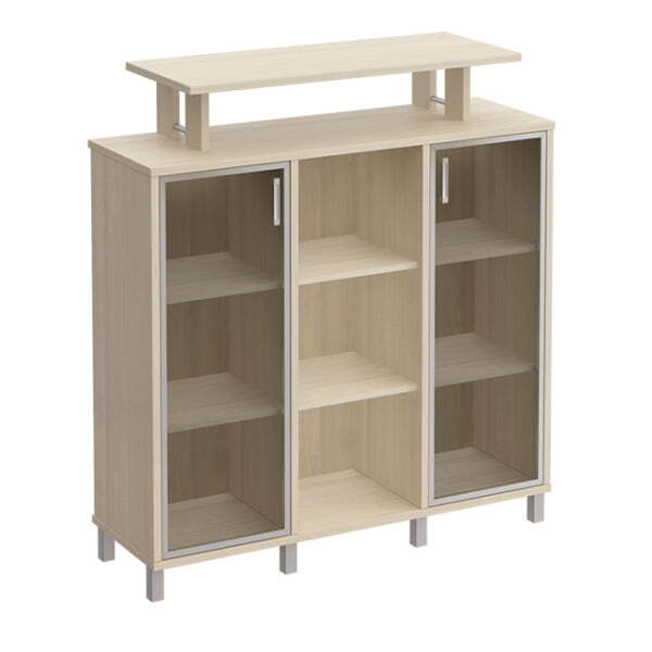 Стеллаж средний с надстройкой и стеклянными дверками Борн B 801-522 1426x450x1530 (Дуб шамони)