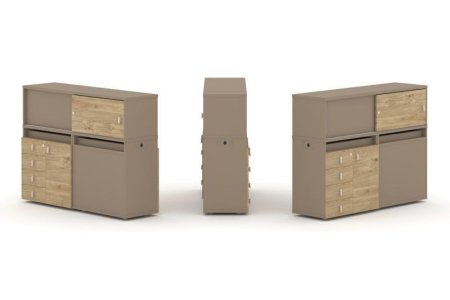 Тумба двойная + низкая надставка ES.NB.2N-17 (1500х410х1135) (Латте/Тиквуд Светлый)