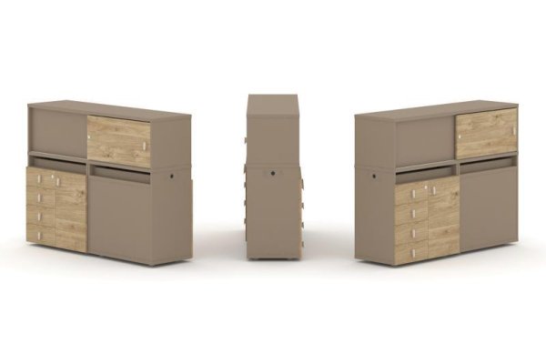 Тумба двойная + низкая надставка ES.NB.2N-17 (1500х410х1135) (Латте/Тиквуд Светлый)