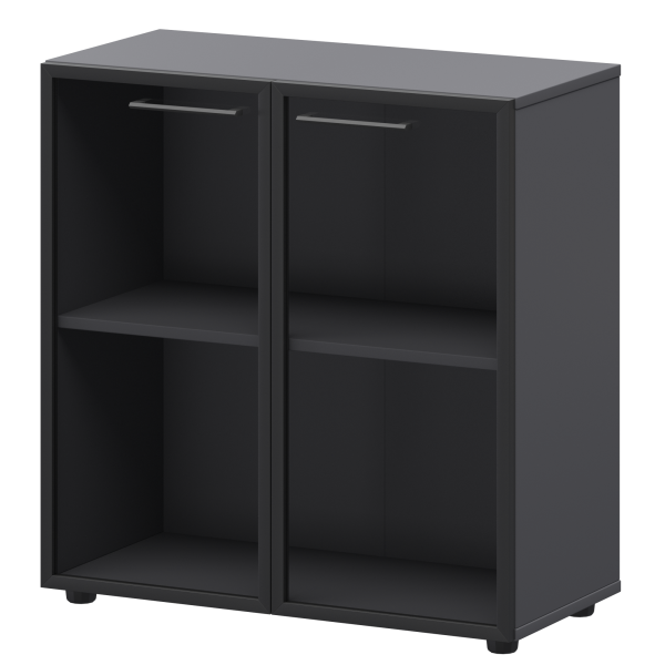 Шкаф низкий со стеклом в ал. рамке Кортез СМШ28RS 792x380x811 (Графит)