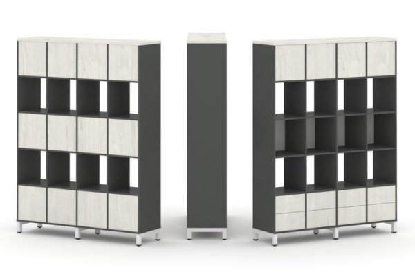 Набор стеллажа 1 сторонний, 5 ярусов SN.NS-541 (1488х400х1982) (Антрацит/Дуб Наварра/Металл Белый)