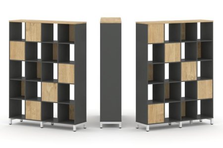 Набор стеллажа 2-х сторонний, 5 ярусов SN.NSD-541 (1488х400х1982) (Антрацит/Тиквуд Светлый/Металл Белый)