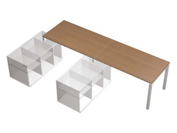 Рабочая станция (2х160) на 2-х опорных тумбах левых (БЕЗ ТУМБ) Profiquadro КВ 0114-2 БВ 3474x1700x75 (Белый премиум / Вишня скандинавскаяСерый)