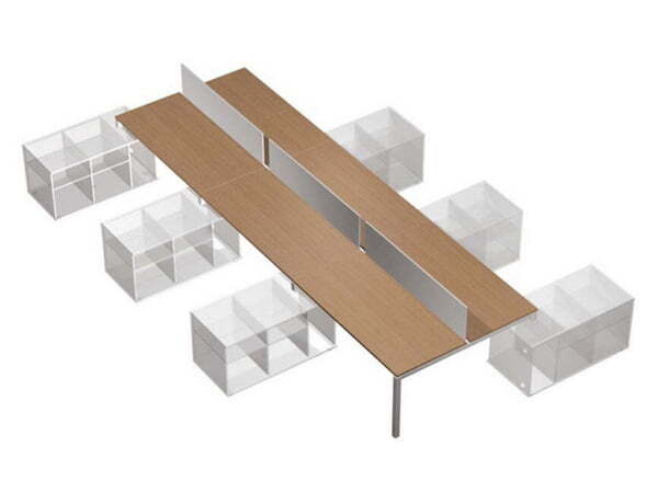 Рабочая станция (6х160) с экранами белый премиум на тумбах левых (БЕЗ ТУМБ) Profiquadro КВ 0143-3 БВ (Белый премиум / Вишня скандинавскаяСерый)