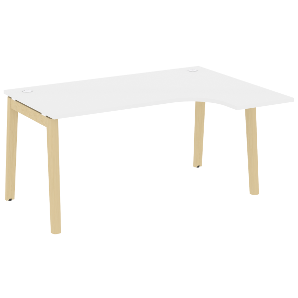 Стол эргономичный правый на деревянных опорах Onix Wood OW.SA-4R 1580x1180x750 (Белый Бриллиант/Дуб Светлый)