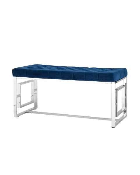 Банкетка-скамейка БРУКЛИН велюр синий сталь серебро (Банкетка Бруклин синий)