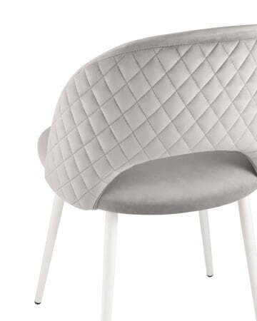 Стул Меган велюр с ромбами светло-серый белые ножки (Стул Меган светло-серый)