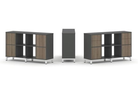 Набор стеллажа 1 сторонний, 2 яруса SN.NS-241 (1488х400х881) (Антрацит/Вяз Благородный/Металл Белый)