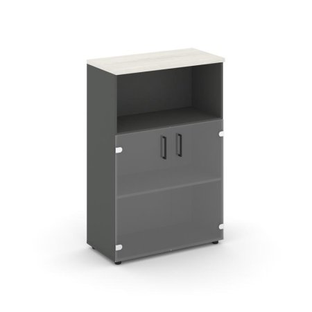 Шкаф средний широкий SN.STS-202 (796х400х1203) (Антрацит/Дуб Наварра/Прозрачный)