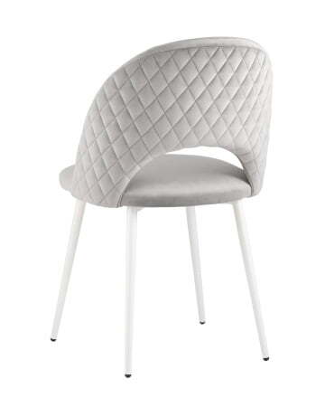 Стул Меган велюр с ромбами светло-серый белые ножки (Стул Меган светло-серый)