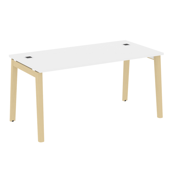 Стол руководителя на деревянных опорах Onix Wood Direct OW.SRR-4.8 1580x800x750 (Белый Бриллиант/Дуб Светлый)