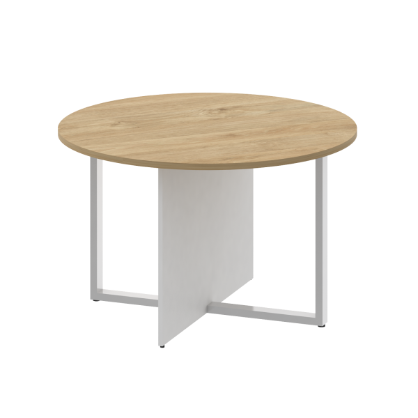 Стол переговорный, круглый Shift SK.SP-KR-120 (1200x1200x753) (Тиквуд Светлый-Белый Бриллиант | Хром)