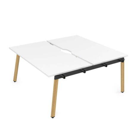 10БДНВ.289 Стол системы Бенч с вырезом, сдвоенный, на 2 рабочих места - начальный (1400x1635x750) (Белый премиум/Iron wood металл)