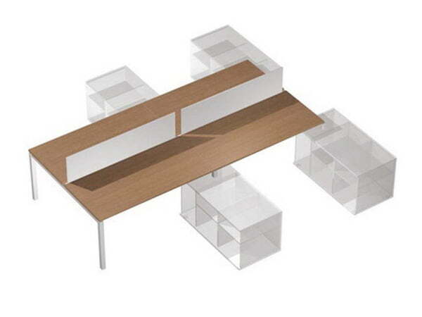 Рабочая станция (4х160) с экраном ДСП  на тумбах левых-правых (БЕЗ ТУМБ) Profiquadro КВ 0145-2 БВ 34 (Белый премиум / Вишня скандинавскаяСерый)