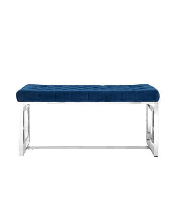 Банкетка-скамейка БРУКЛИН велюр синий сталь серебро (Банкетка Бруклин синий)