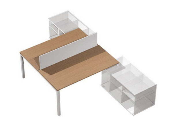 Рабочая станция (2х120) с экраном ДСП  на 2-х тумбах левой-правой (БЕЗ ТУМБ) Profiquadro КВ 0139 БВ  (Белый премиум / Вишня скандинавскаяСерый)