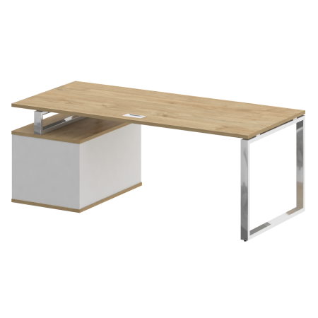 Стол руководителя с опорной тумбой, правый Shift SK.SRT-200 (R) (2000x904x753) (Тиквуд Светлый-Белый Бриллиант | Хром)