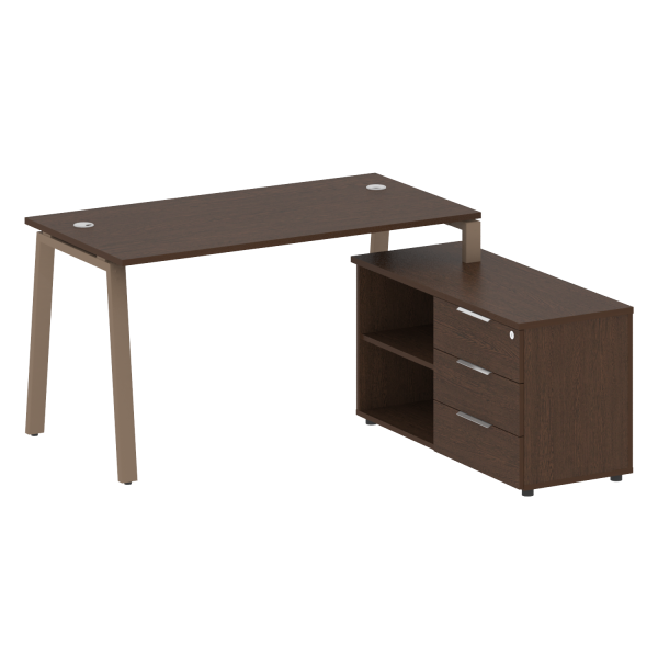 Рабочая станция с тумбой на А-образном м/к Metal System Style БА.РС-СТС-2.3 (R) 1500x1520x750 (Венге Цаво/Мокко металл)