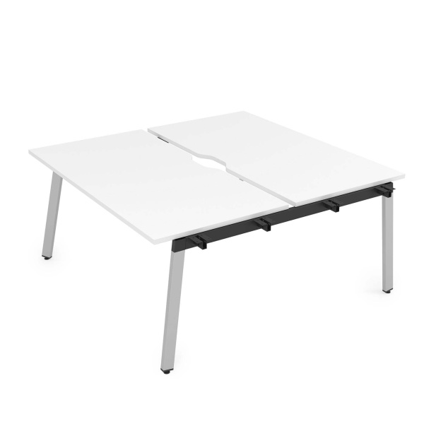 10БДНВ.278 Стол системы Бенч с вырезом, сдвоенный, на 2 рабочих места - начальный (1200x1435x750) (Белый премиум/Алюминий матовый металл)