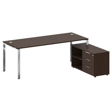 Стол для руководителя с тумбой правый БГ.СРТ-6.8 (R) 2100x1620x750 (Венге Цаво/Нерж. Сталь)