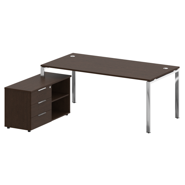 Стол для руководителя с тумбой левый БГ.СРТ-5.9 (L) 1900x1720x750 (Венге Цаво/Нерж. Сталь)
