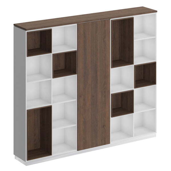 Шкаф комбинированный (открытый - одежда узкий - открытый) City СИ 304 2404x400x2034 (Дуб гладстоун / Белый премиум / Белый премиум)