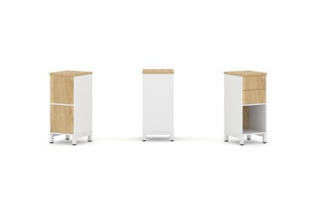 Набор стеллажа 1 сторонний, 2 яруса SN.NS-211 (387х400х881) (Белый/Тиквуд Светлый/Металл Белый)