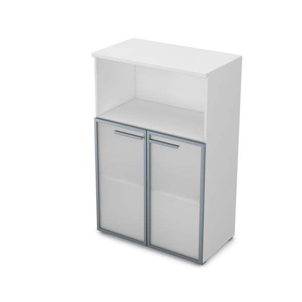 9Ш.017.5 Шкаф средний со стеклом и нишей (800x450x1245) (Белый премиум)