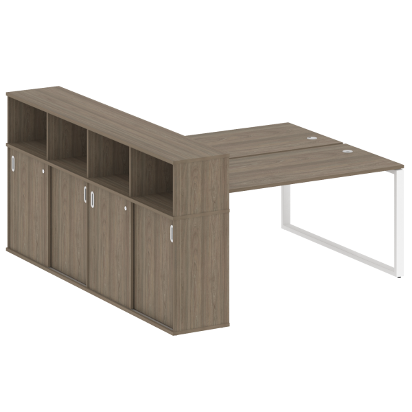 Рабочая станция с шкафом-купе на О-образном м/к Metal System Style БО.РС-СШК-4.4 Т 2010x2332x1098 (Вяз/Белый металл)