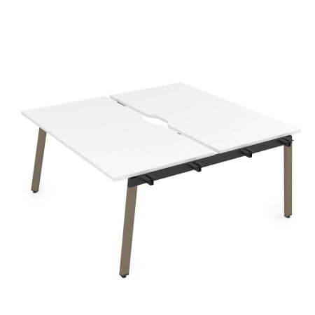 10БДНВ.289 Стол системы Бенч с вырезом, сдвоенный, на 2 рабочих места - начальный (1400x1635x750) (Белый премиум/Tabaco металл)