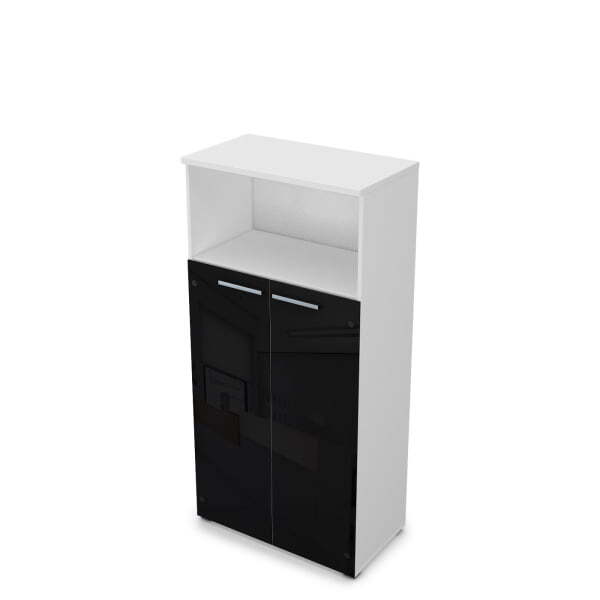 9Ш.004.11 Шкаф со стеклом и нишей (800x450x1645) (Белый премиум)