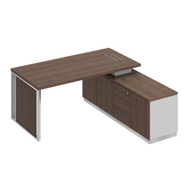 Стол на опорной тумбе с декоративной вставкой Bravo БР 107 1800x1800x752 (Дуб гладстоун / Белый премиум / Дуб гладстоунСерый)