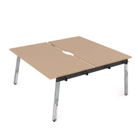 10БДНВ.289 Стол системы Бенч с вырезом, сдвоенный, на 2 рабочих места - начальный (1400x1635x750) (Mokko/Глянец металл)