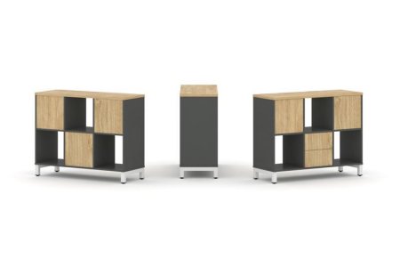 Набор стеллажа 1 сторонний, 2 яруса SN.NS-231 (1121х400х881) (Антрацит/Тиквуд Светлый/Металл Белый)