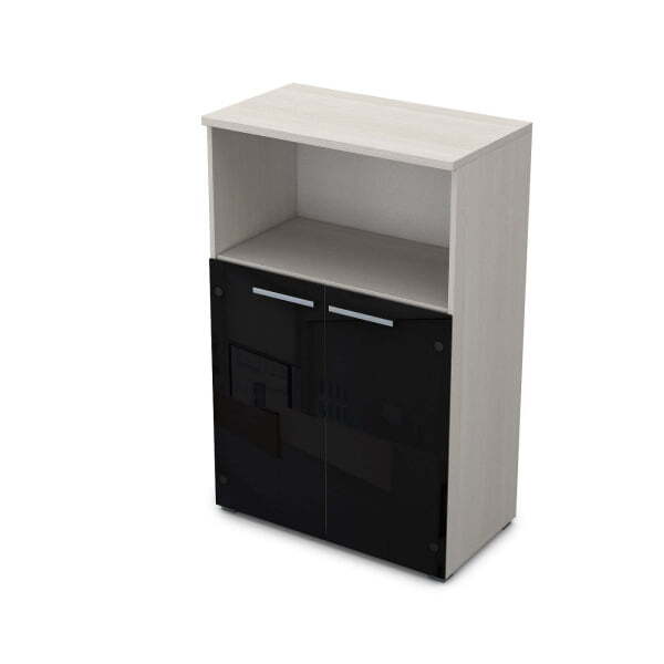 9Ш.017.8 Шкаф средний со стеклом и нишей (800x450x1245) (Ivory)