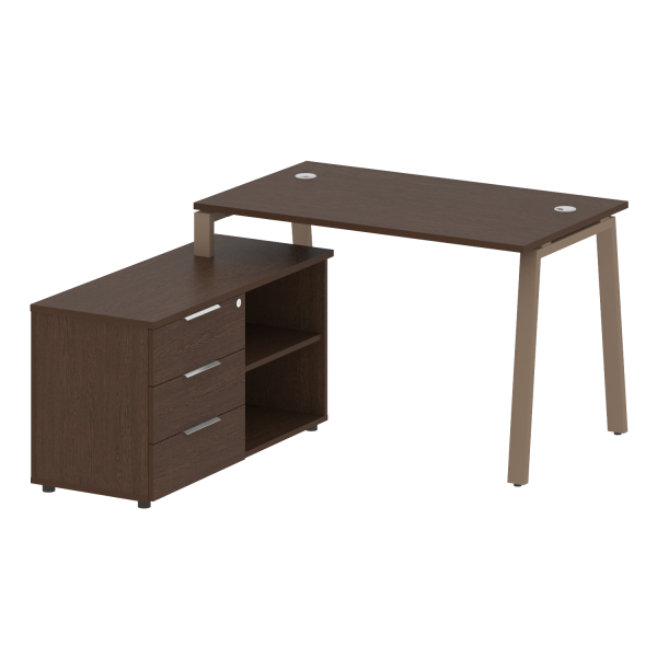Рабочая станция с тумбой на А-образном м/к Metal System Style БА.РС-СТС-2.2 (L) 1300x1520x750 (Венге Цаво/Мокко металл)