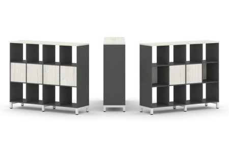 Набор стеллажа 1 сторонний, 3 яруса SN.NS-341 (1488х400х1248) (Антрацит/Дуб Наварра/Металл Белый)