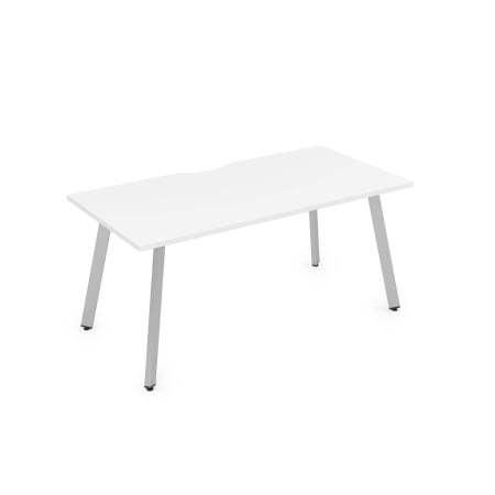 10СРВ.084 Стол рабочий с вырезом, прямолинейный (1600x800x750) (Белый премиум/Алюминий матовый металл)