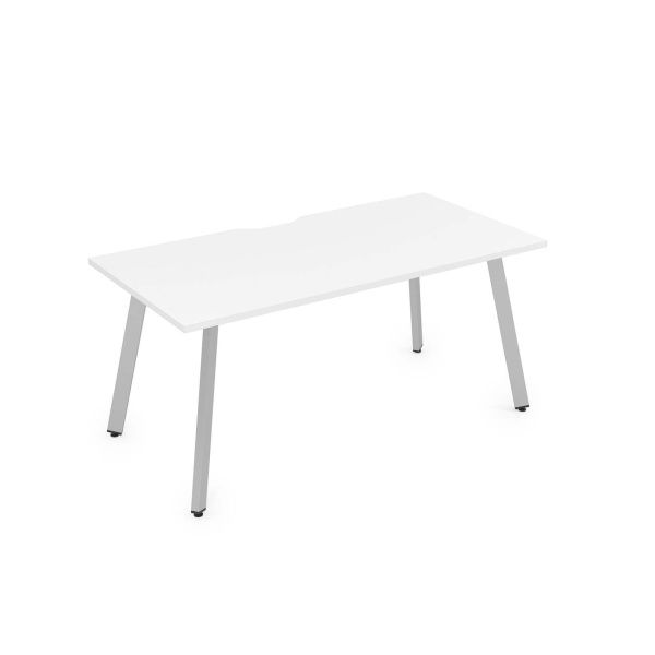 10СРВ.089 Стол рабочий с вырезом, прямолинейный (1400x800x750) (Белый премиум/Алюминий матовый металл)