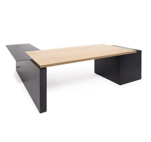 RENZ Стол для руководителя с тумбой и приставкой DX (Светлый эвкалипт/Черный)