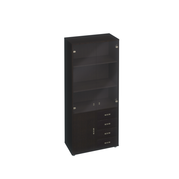 Шкаф кожаные фасады ящиков тонированные двери Дуглас КМ-10128Т 887x449x1993 (Венге Аруба)