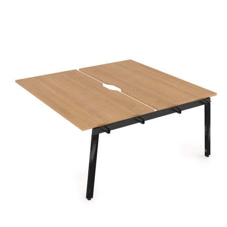 10БДСВ.289 Стол системы Бенч с вырезом, сдвоенный, на 2 рабочих места - средний (1400x1635x750) (Romano/Черный глянец металл)