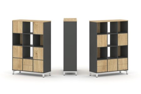 Набор стеллажа 2-х сторонний, 4 яруса SN.NSD-431 (1121х400х1615) (Антрацит/Тиквуд Светлый/Металл Белый)