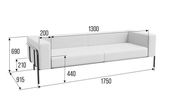 Диван трехместный FLX-3 (Art-vision 124/Металл Черный)