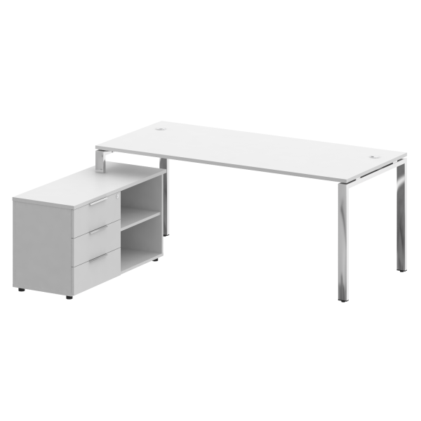 Стол для руководителя с тумбой левый БГ.СРТ-5.8 (L) 1900x1620x750 (Белый/Нерж. Сталь)