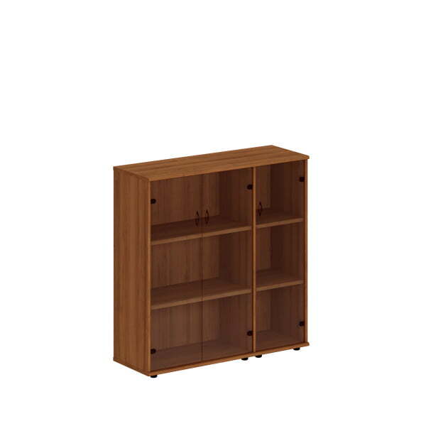 Шкаф комбинированный средний (стекло + стекло узкий) Престиж Исп.19 1330x460x1360 (Темный орех)